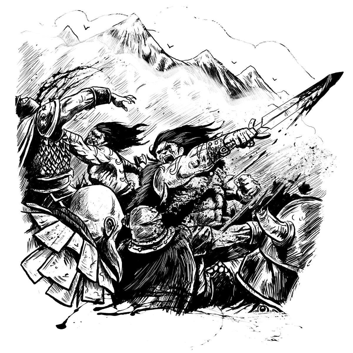 Kampfszene aus Malmsturm, Illustration von Björn Lensig